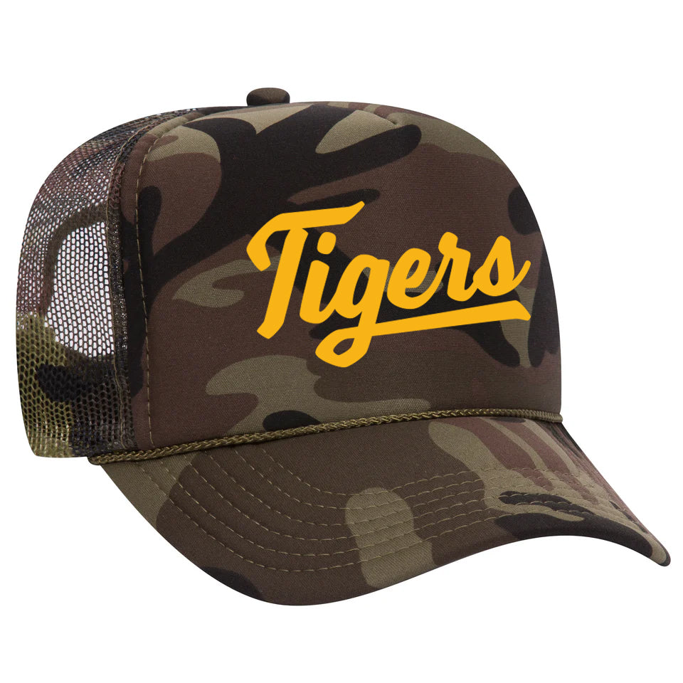 Camo DSHS Tigers Script Foam Trucker